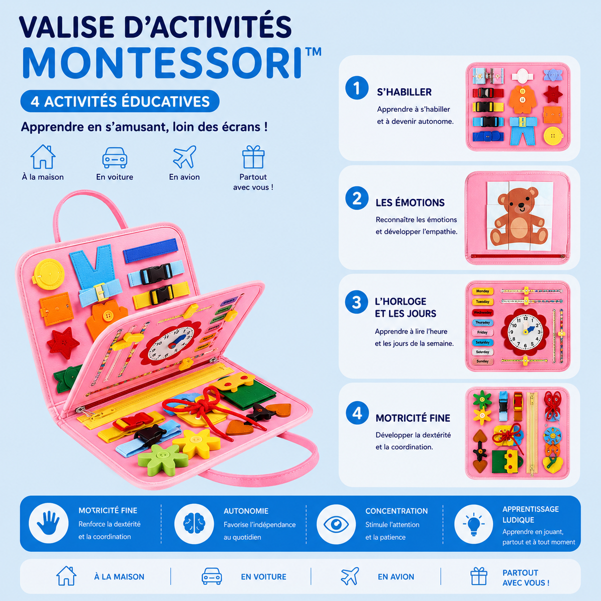 Valise d'Activités Montessori – Réduit le Temps d'Écran